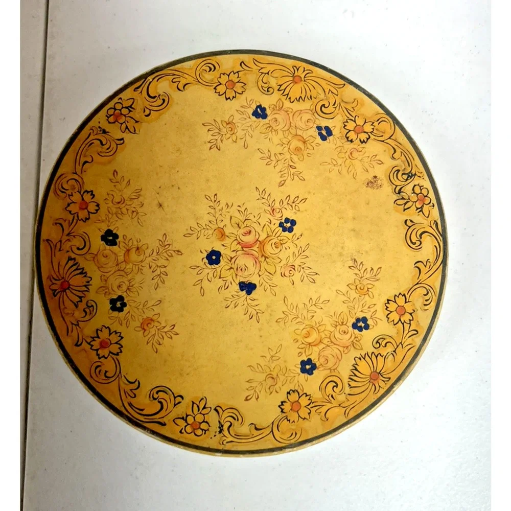 Japanese Vintage Round Hand Painted‎ Floral Flowers Wood Box With Lid Japan